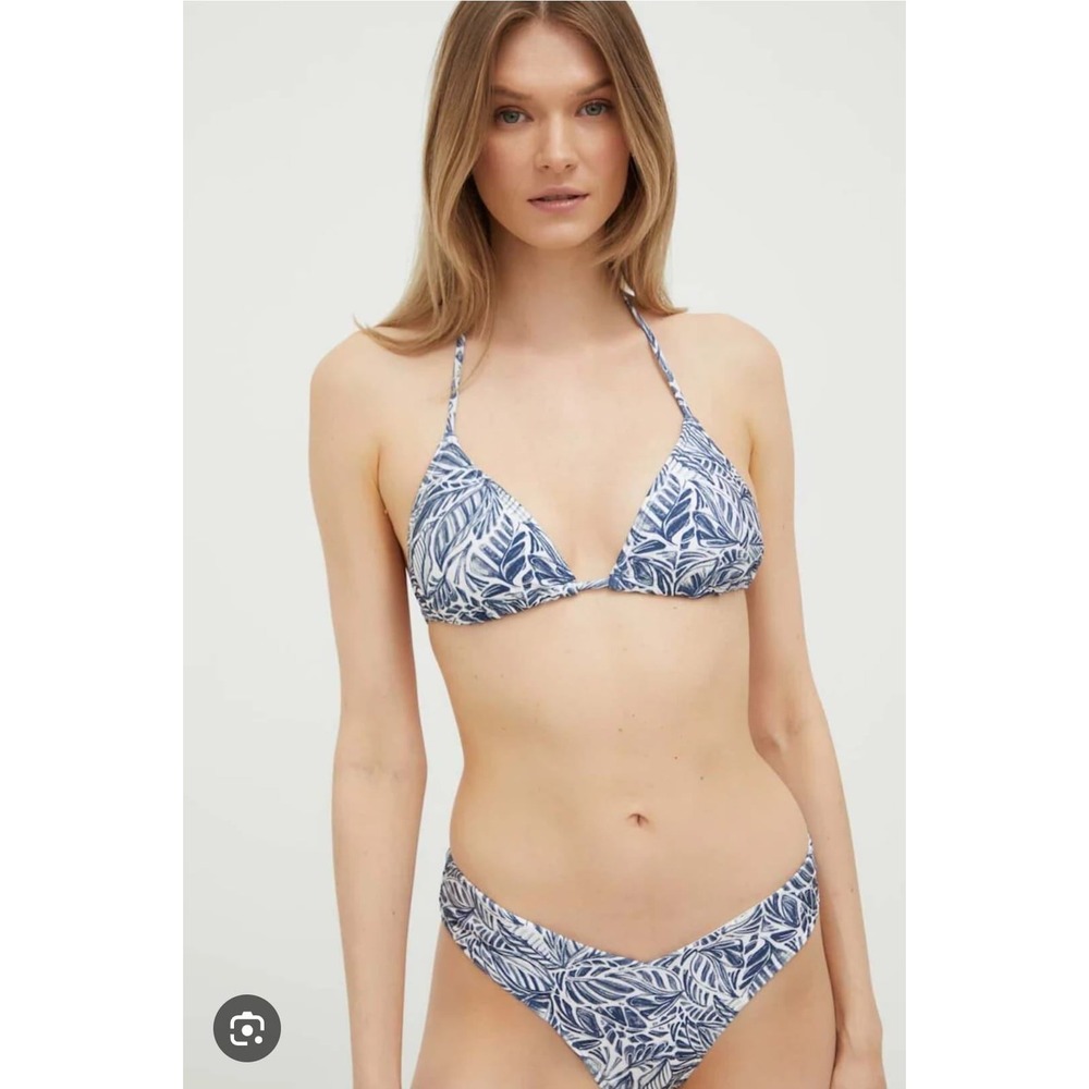Abercrombie Fitch Tropical Leaf Print Bikini Set Halter Top Cheeky Bottom Size L